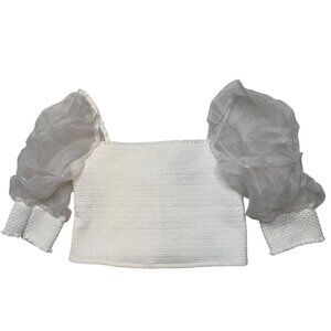 Alice + Oivia White Crop Top With Silk Puff Sleeves Sz L NWT Retail $330